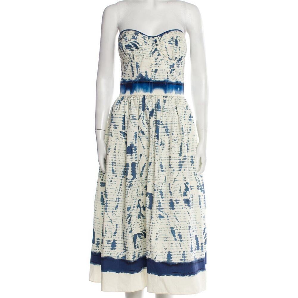 Ralph Lauren Collection Cotton Strapless Midi Dress Runway Fit Flare 10 M Blue - Picture 2 of 16